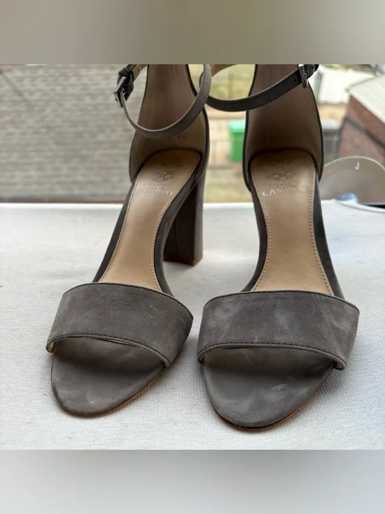 Vince Camuto Taupe Suede Ankle-Strap Block Heels - Picture 3 of 7